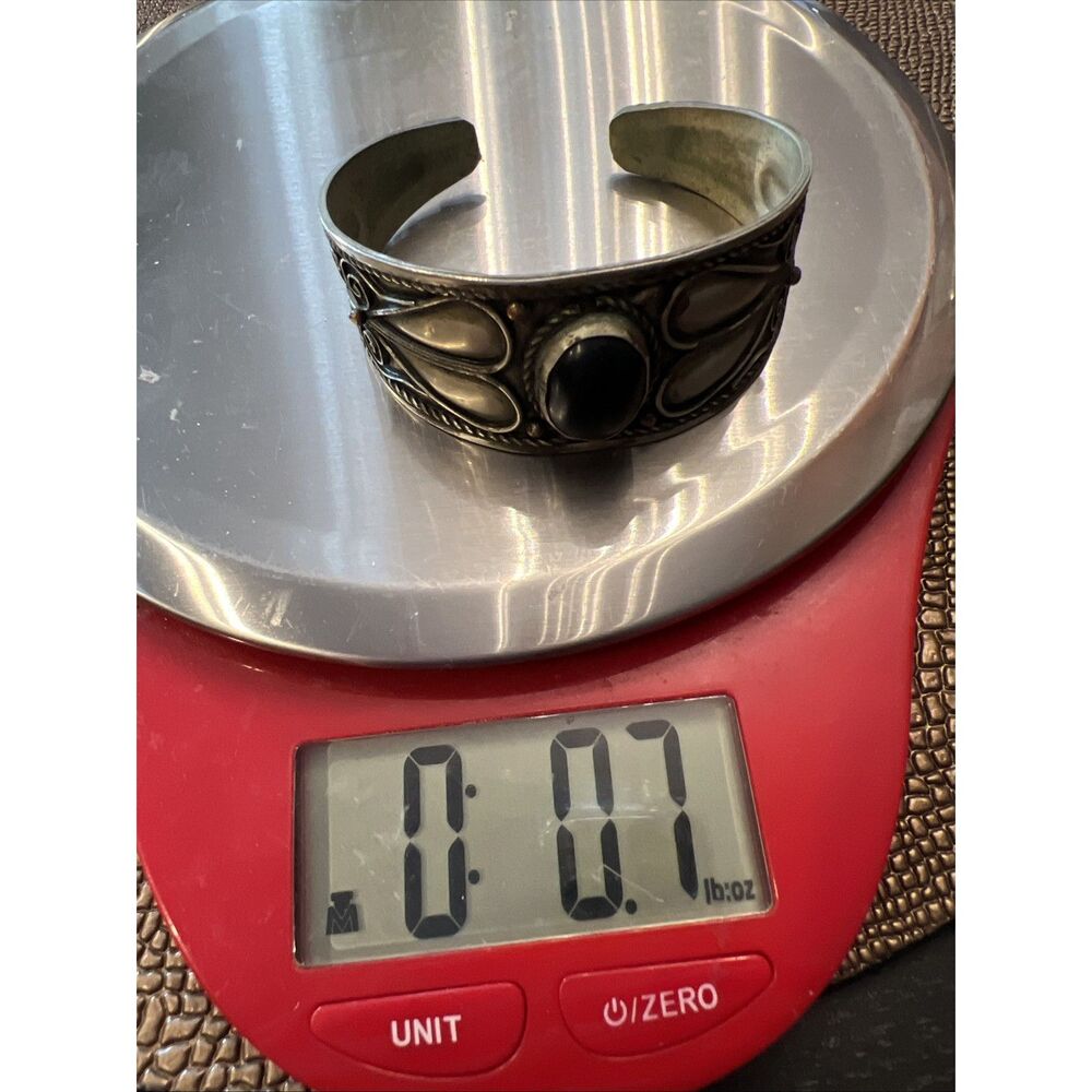 Vintage Moroccan Bracelet Berber Tribal Ethnic Bedouin Bangle Silver Tone Onyx - Picture 11 of 11